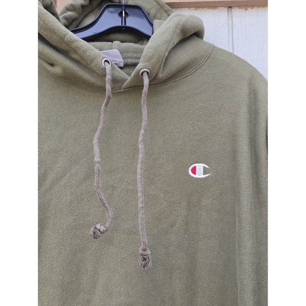 Champion‎ Reverse Weave Hoodie C Logo  Large Khaki Green Sporty Athletic Neutral - Picture 2 of 4
